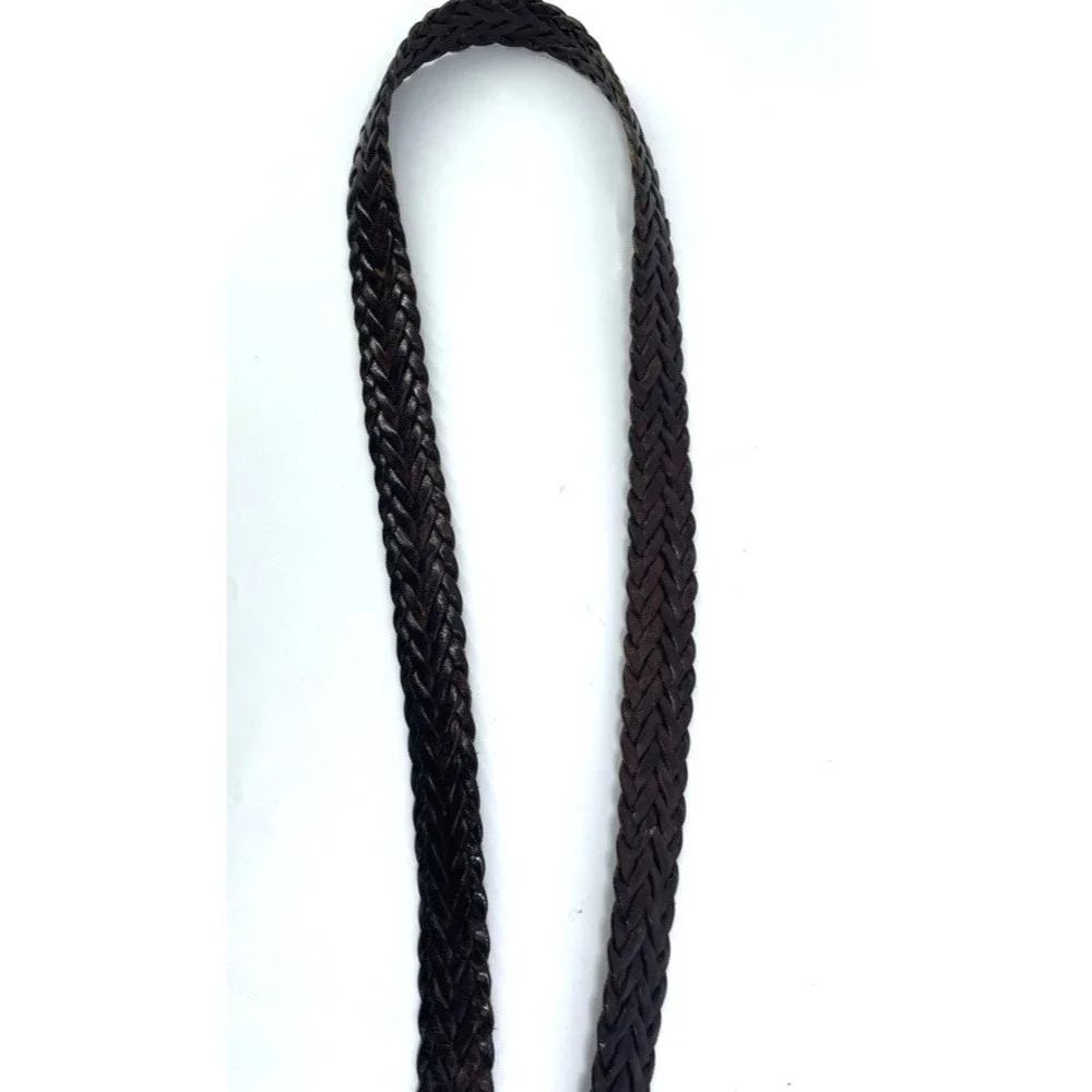 Vtg Braided Genuine Leather Belt XL 42-44 Brown Woven Brass Buckle‎ Boho Skinny